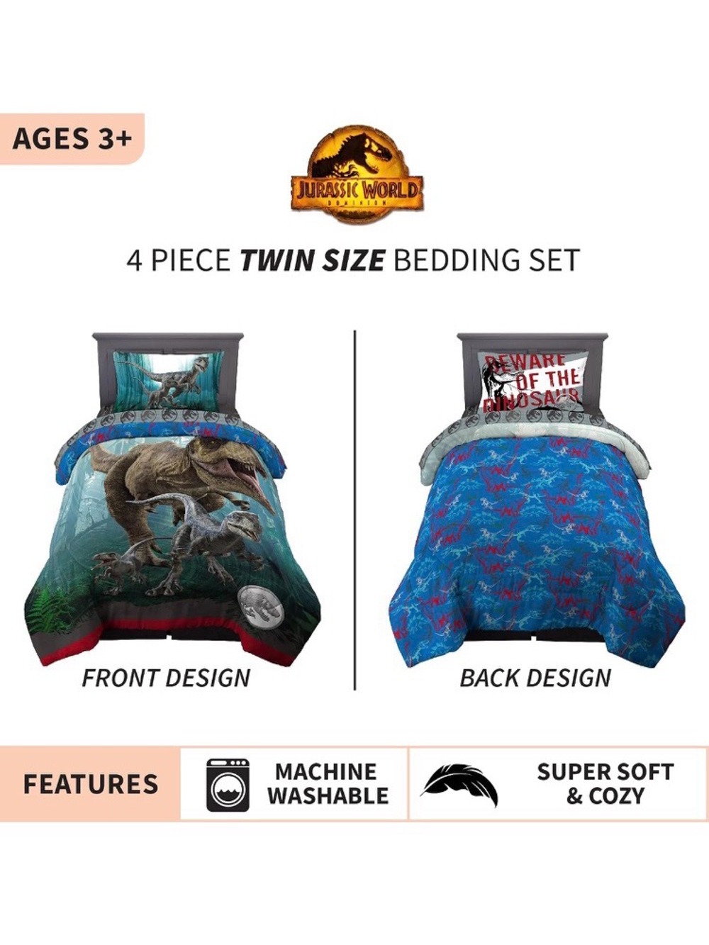 Jurassic World Dominion Twin Bedding 4 Piece Set